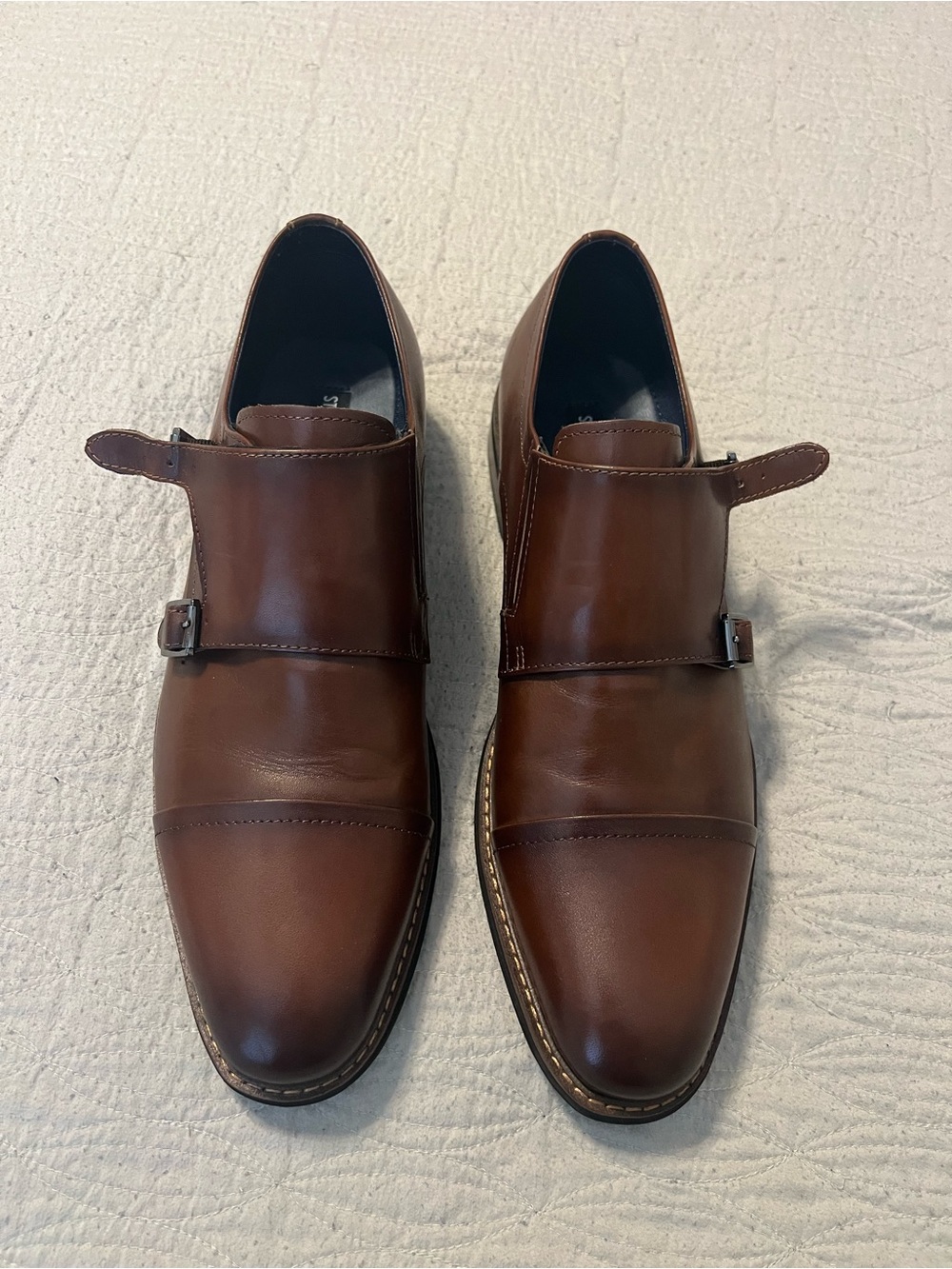 Men's Steve Madden Brown Leather Double Monk Strap Dress Shoes